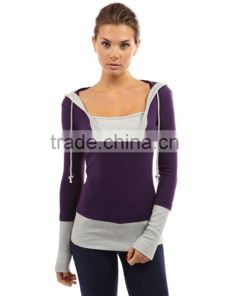 Girls good price deep neck skinny contrast color hoodies