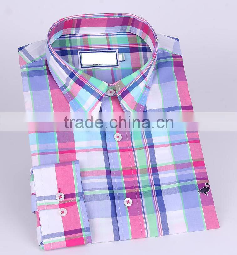 2017 latest fashion plaid long sleeve button-down collar casual shirt for men
