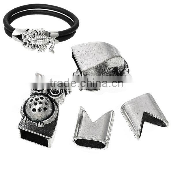 Hook Clasps Bracelet End Bar With Slider For Leather Bracelet Owl Halloween Antique Silver 19mm x13mm 13mm x12mm