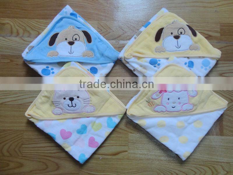 100% cotton terry baby wrap towel with animal embroidery