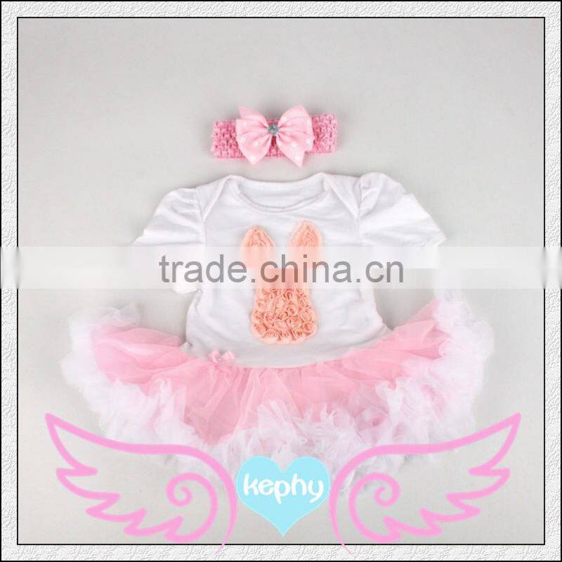 Light Pink Damask Baby Pettiskirt Tutu White Top Set 0-12Month