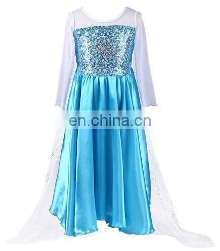 fashion long sleeve frozen elsa dress cape frozen elsa dress fabric elsa costume FC2019