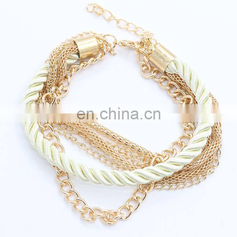 Cheap Fashion Multi-layer Adjustable Geometric Weave Braid Leather Bracelets & Bangles with Alloy Chain