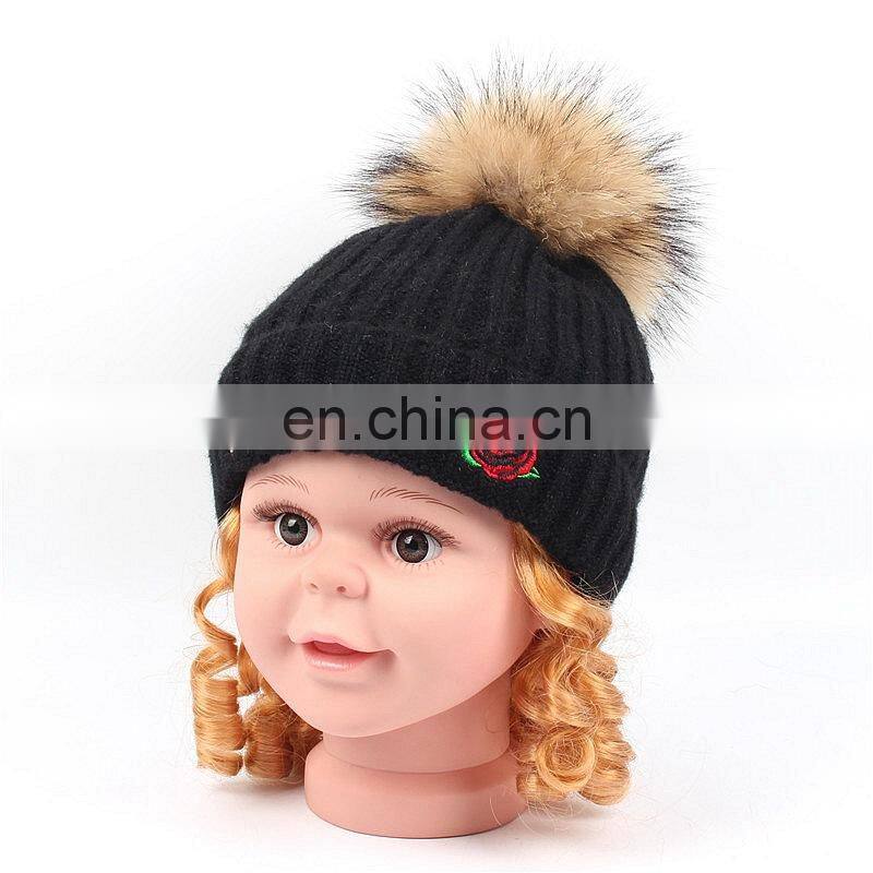 2017 New Design Product Cute Fashion Knit Kids Beanie Fur Pom Pom European Baby Hat