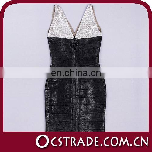 2014 sexy bronzing v neck black knee length short chiffon cocktail dresses