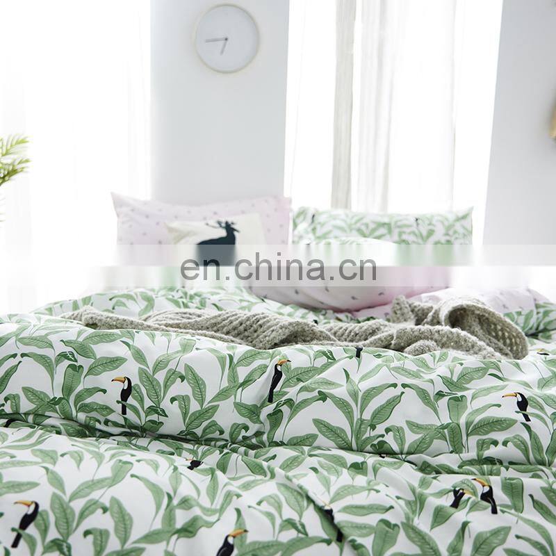 whole sale 100% cotton bedding sets duvet cover bed linen sheets with green tree delicate pattern high quality for living room