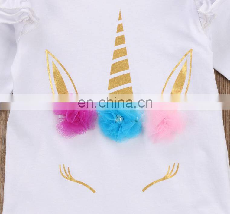 Baby Romper Long Sleeve Unicorn White Pink Soft Summer Baby Girl Cotton Romper