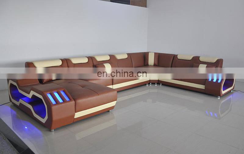 modern design leather corner sofa bed high quality living sofa cum bed with led lights