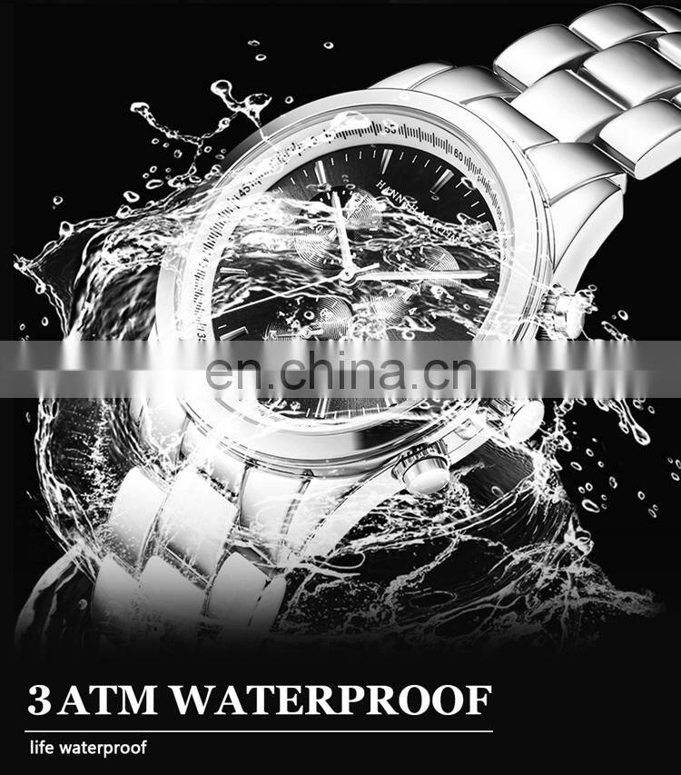HANNAH MARTIN HM-1039 Current Black Stainless Steel Quartz Watch Analog Business Calendar Men Wrist Watches