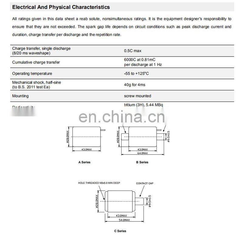 RUILON GXP30 High-energy ignition Spark gap 30kA Gas Discharge Tubes High Quality Ignition System
