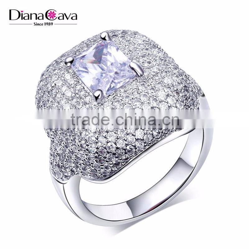 Newest Statement Fashion Pave Setting Cubic Zirconia Chunky Bridal Wedding Ring