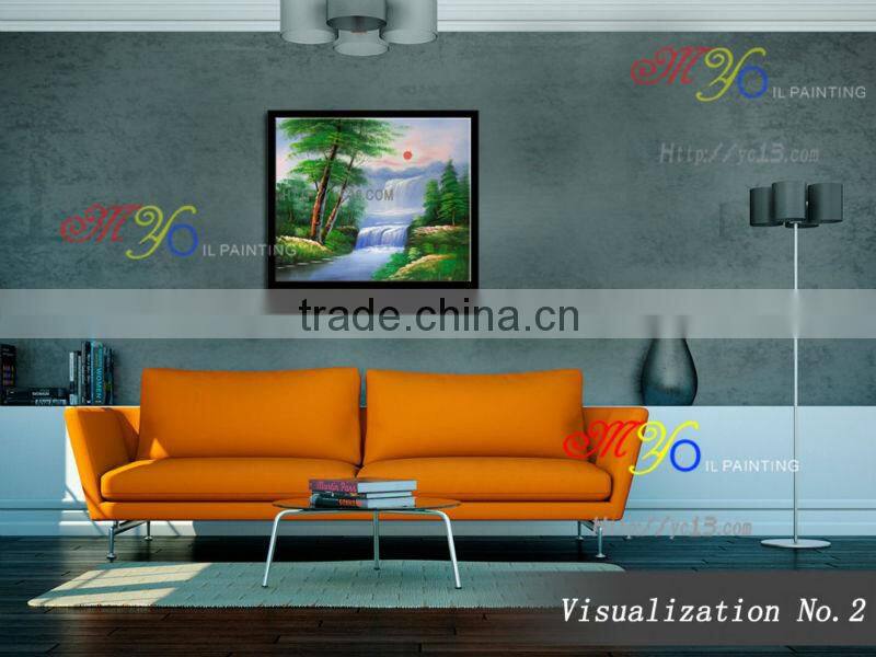 Artwork impressionist oil painting on canvas blue river handmade home decor