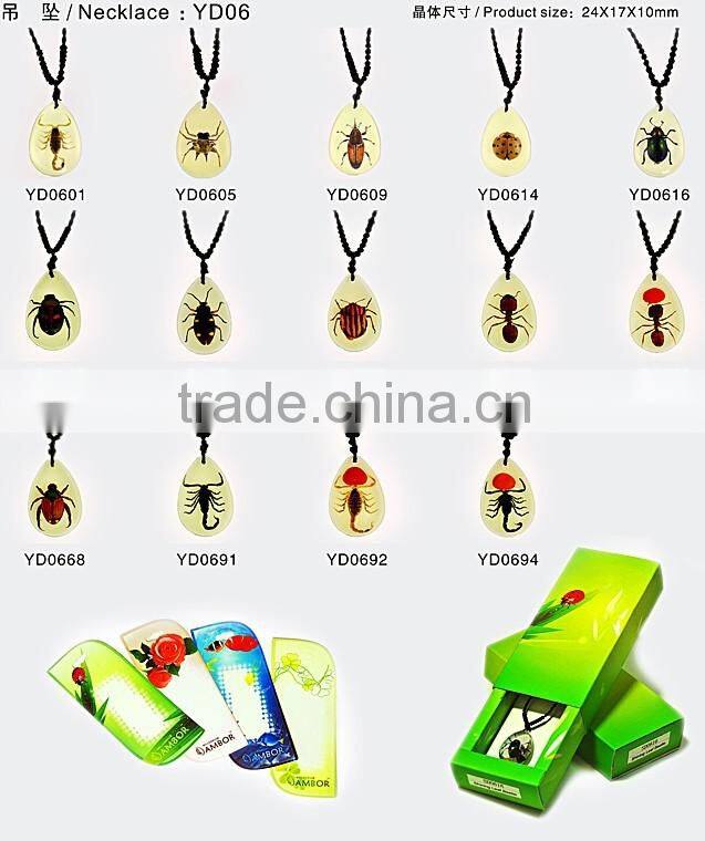 2016 Hot-selling novel gifts resin necklace with real insect
