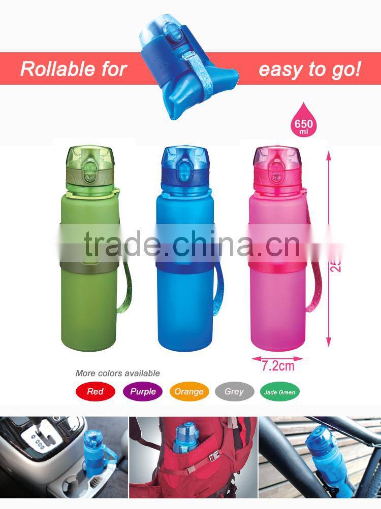 650ml adult and child silicone foldable water bottle for traveling BPA free