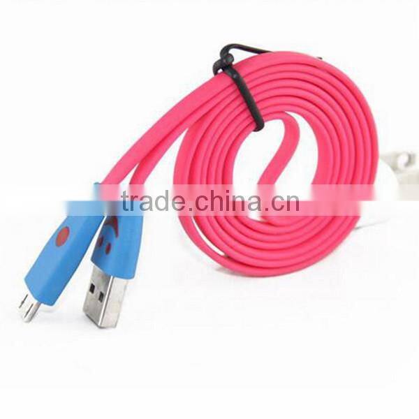 2015 Smile Face V8 Micro USB Cable For Samsung S6 S5 Note 2 Note Micro USB Cable With Led Light