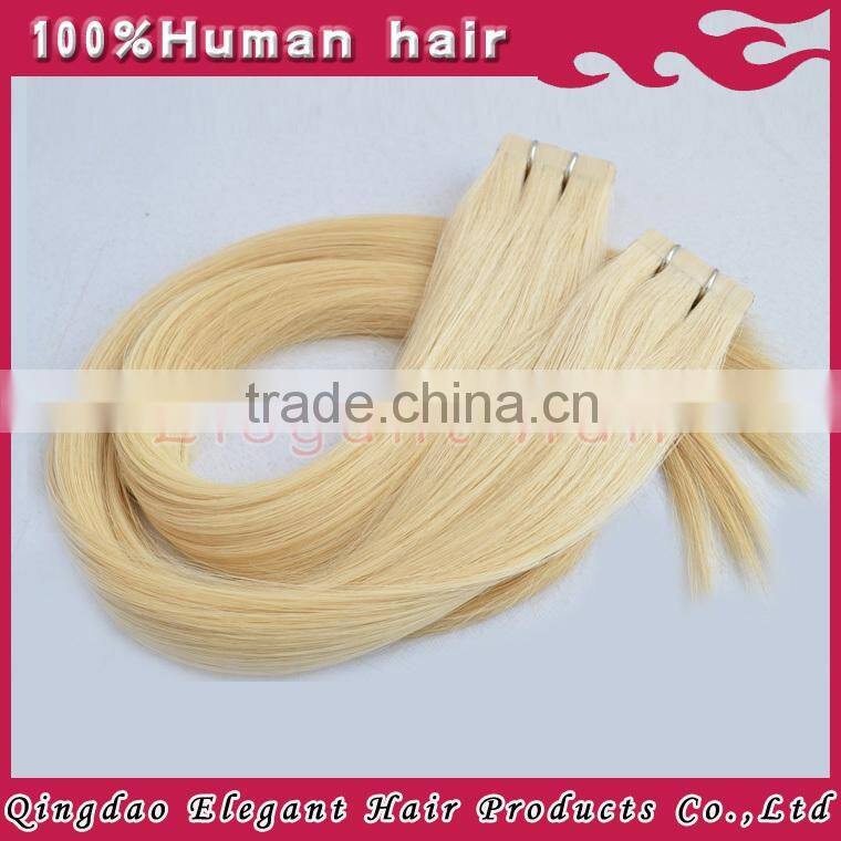 Wholesale hair salon products,Raw russsian virgin tape in platinum blonde hair