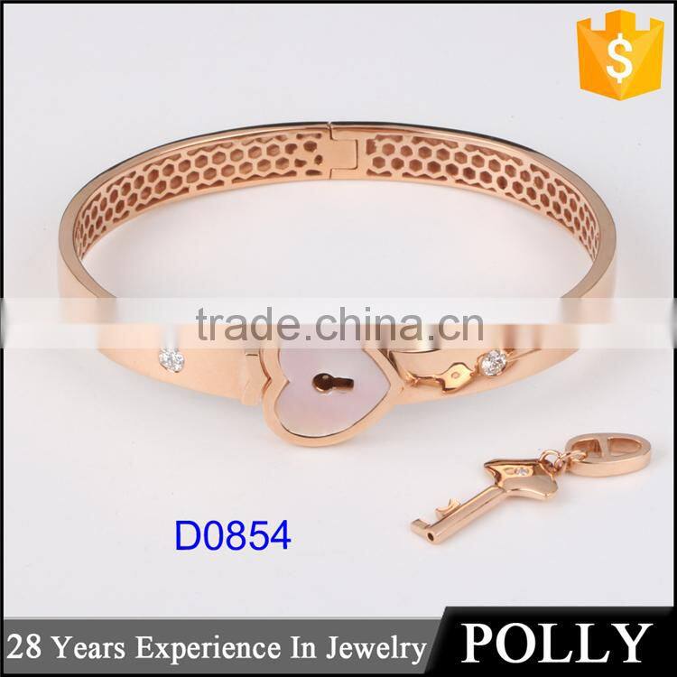 2015 Hot Selling Lock and Key 18K Yellow or Rose Gold Bangle With Diamond For Lover