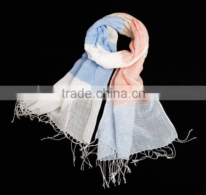 Winter Autumn Fashion Checked Plaid Striped Woven Cotton Linen Woman Scarf With Tassel