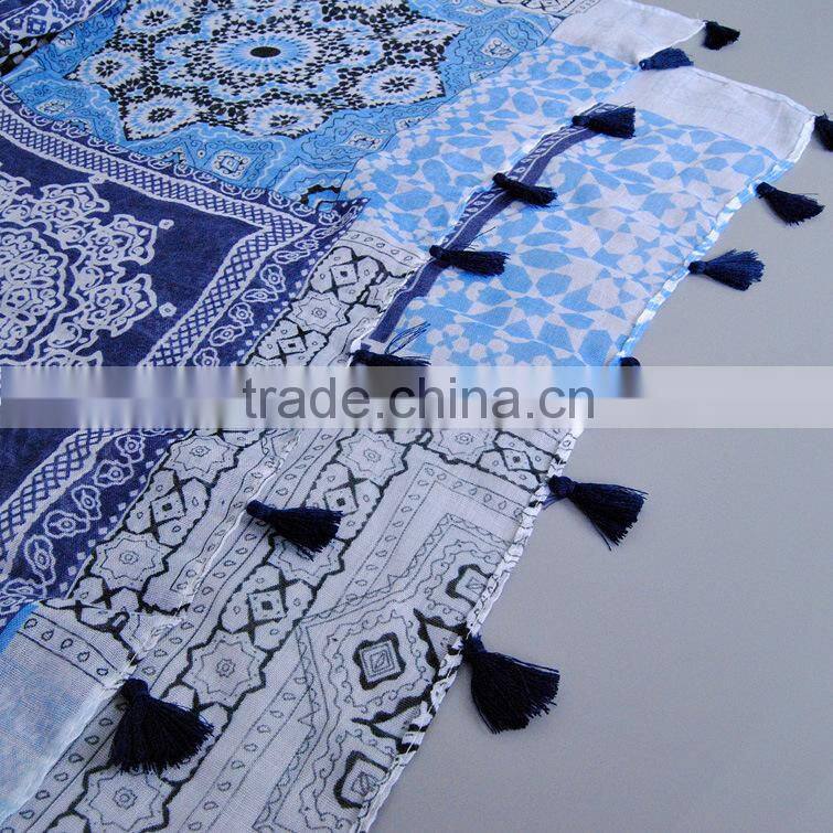 2016 New Spring Voile Printed Tassel Indian Ladies Scarf