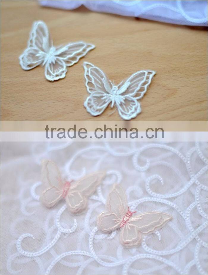 7*5cm China factory cheap sew on DIY accessory polyester organza embroidery coloruful butterfly patch