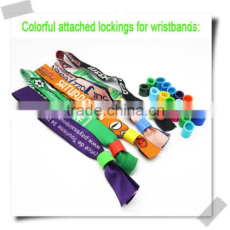 High quality plastic button woven wristband/custom woven wristband/woven wristband