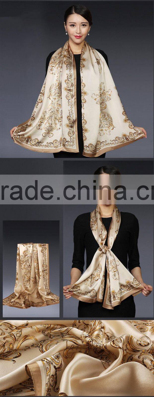 magnificent turkish european style digital printed hangzhou silk satin scarf ,long silk shawl lady china manufacturer wholesale