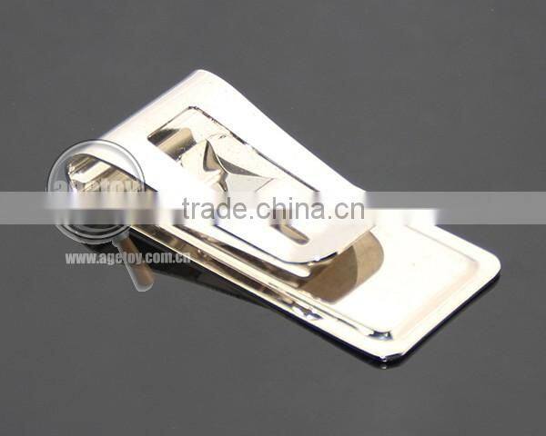 Men Style Fashion Stainless Steel Metal Black Genuine Leather Money Clip