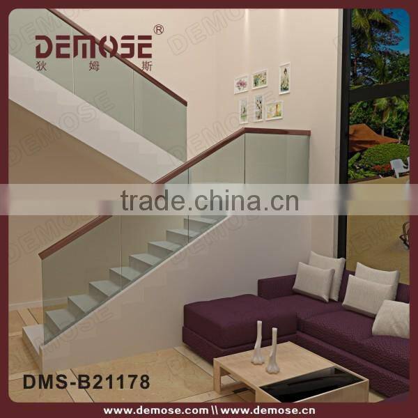 high quality wood and glass stair railing