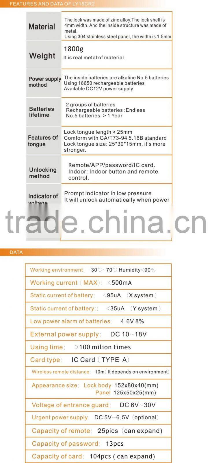 Electronic lock , wireless lock with 7 languages for sale (LY15CR2-11BM)