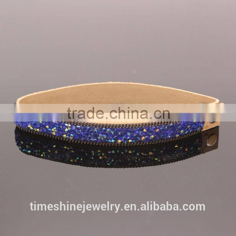 Bling Bling Blue Rhinestone Leather Collar Necklace