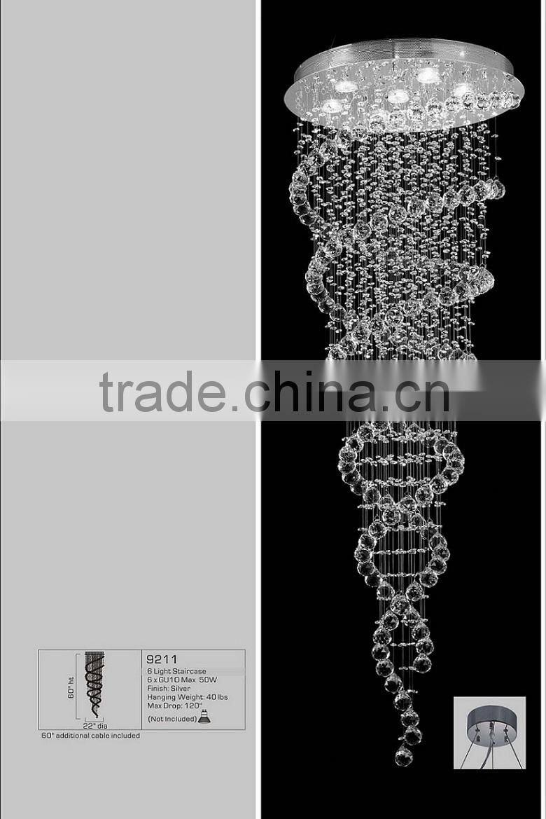 Modern hall spiral crystal chandelier, spiral chandeliers for hotel