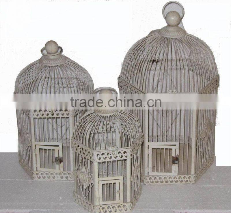 hexagonal metal bird cage w/cream finish-s/3
