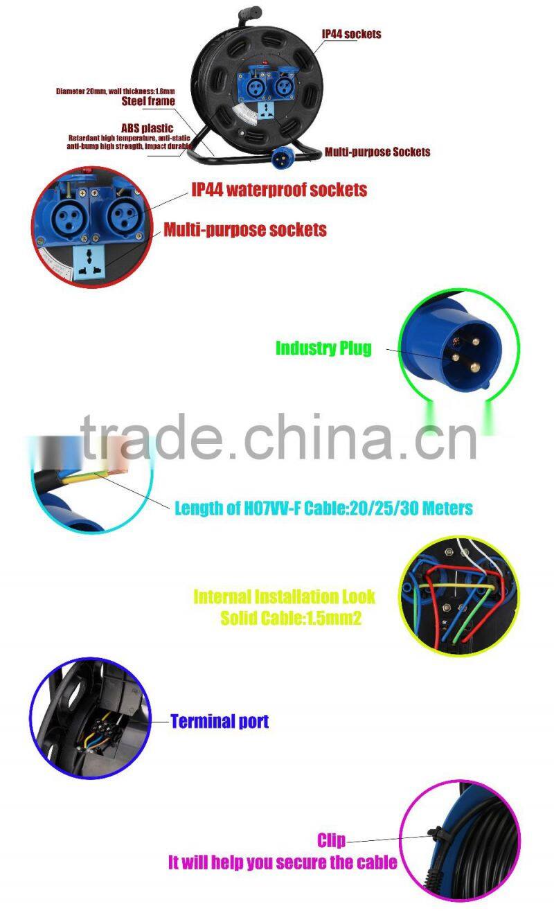 IP44 extension cord flexible cable reel electric