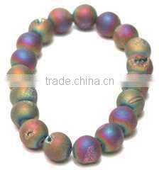 2015 Latest Fall Winter Beige Leather Strap Bracelet with Oval Gold Foiled Agate Stone Charm