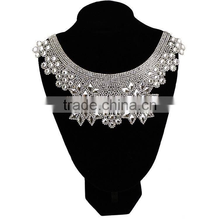 factory direct hot sale handmade beaded neckline applique collar for apparel back with glue hotfix can adhesive cloth