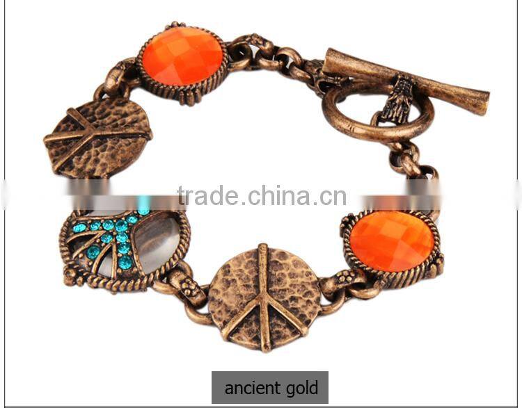 2016 Fashion Indian ethnic ancient gold resin bracelet for women wholesale