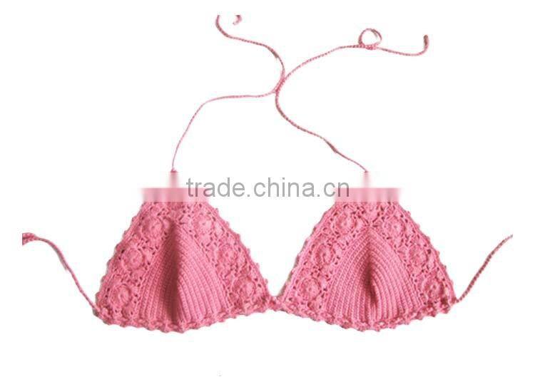 2016 Slimming Sweet pink bikini Customized fashion knit bikini for girl