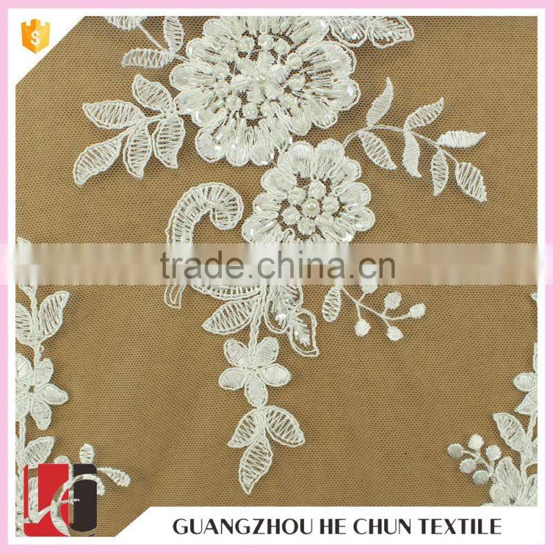 HC-5717-1 Hechun Crochet Patterns Sequin Beaded Turkey Bridal Lace Fabric