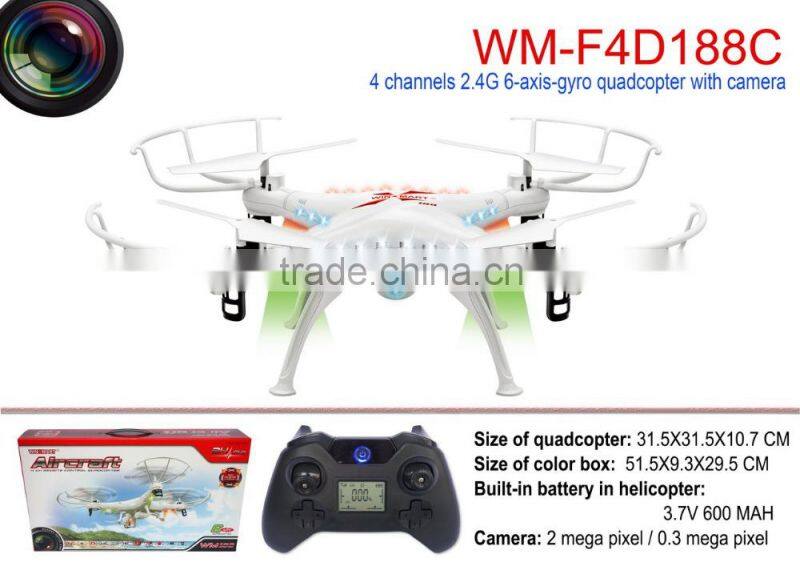WM-F4D188 2.4G 4ch 6axis gyro rc quadcopter drone with hd camera with return key