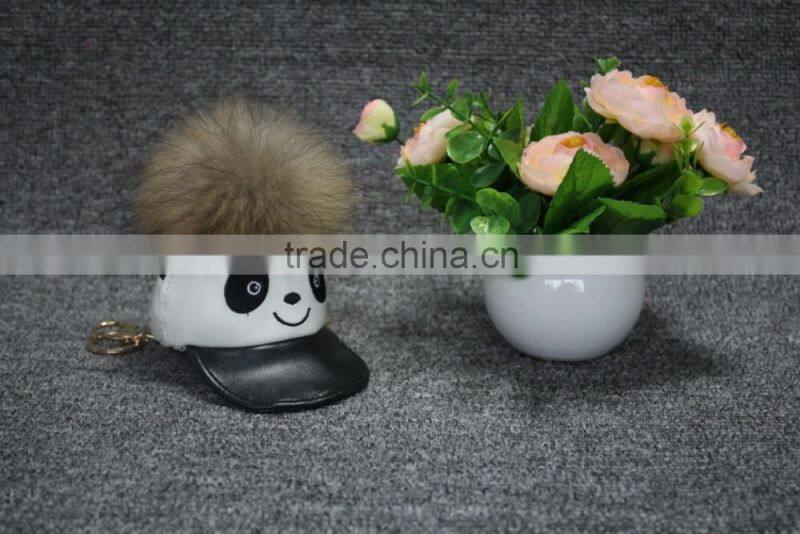 Hot sale cute hat with raccoon fur keychain for smartphone/hand bag/car