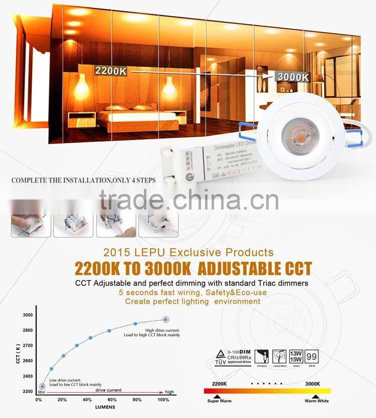 CCT Adjustable 13W/15W led downlight Wholesale 3 Years Warranty cob led downlight Shenzhen Manufacturer