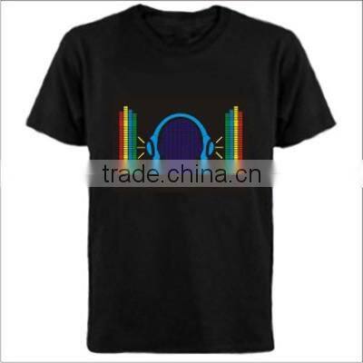 wholesale 100% cotton sould active led t-shirt / el t-shirt/el equalizer t-shirt