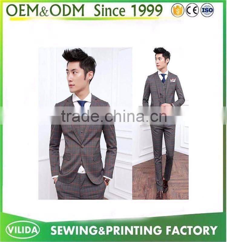 Korean Style Slim Fit Wedding Formal Business Plaid Suits 2016