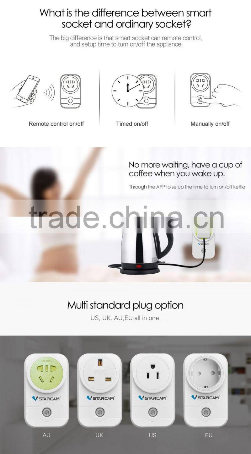 VStarcam Hot selling WF831 10A wireless power wall socket wifi