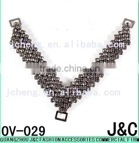 v shaped black diamond rhinestone decorated shoe ornament/ shoe accessory/ shoe trim