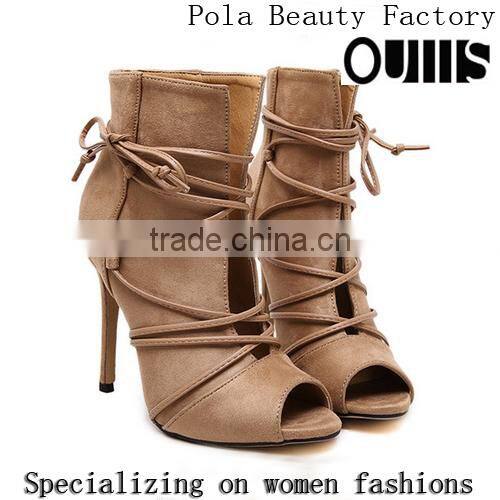 2016 Elegant peep toe fashion half boots high heel lace-up peep toe ankle boots for Carton Fair PE4232
