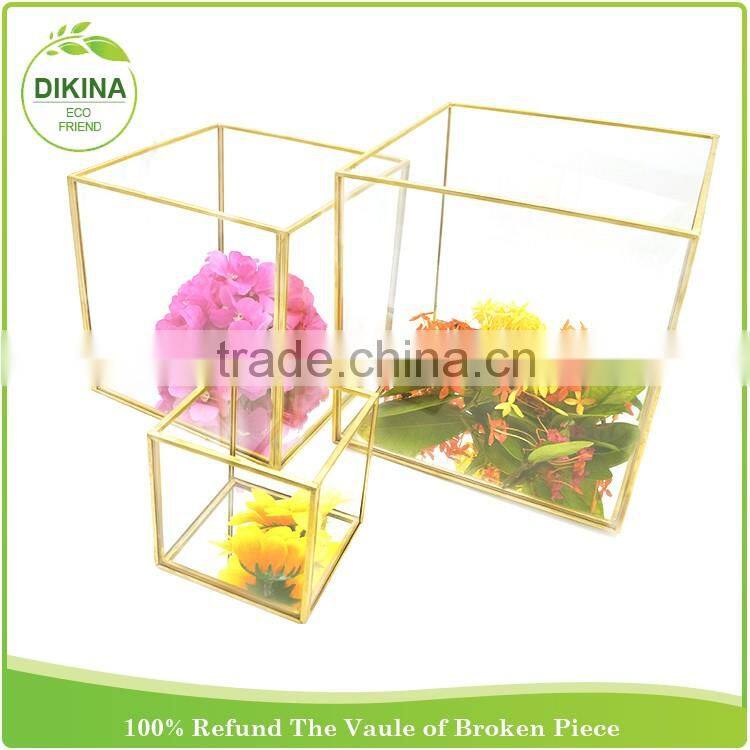 Decorative display brass box with Customization size candle container glass , Wholesale handmade living air plants tin planter