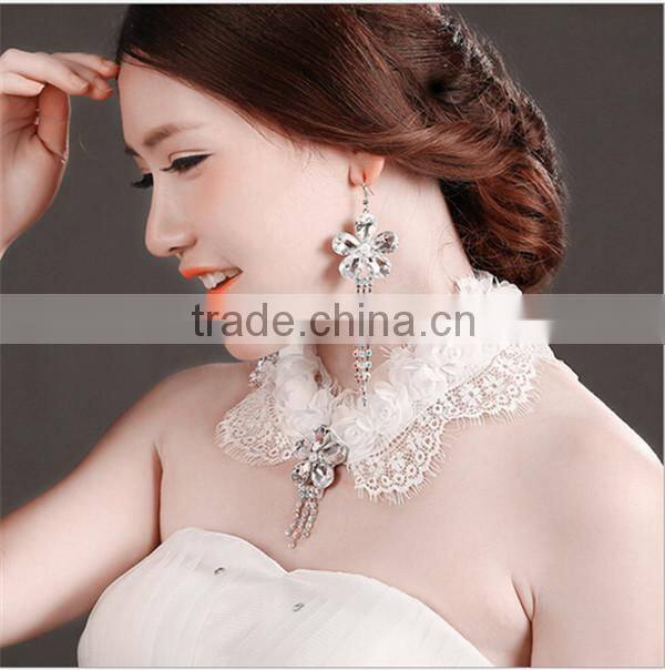 MYLOVE Handmade jewelry set white lace crystal necklace and earring MLT008