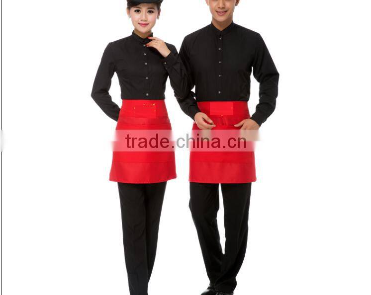 Hotel Chef Kitchen Bar Restaurant Waiter and waitress dark green shirts and black pants Work Uniform