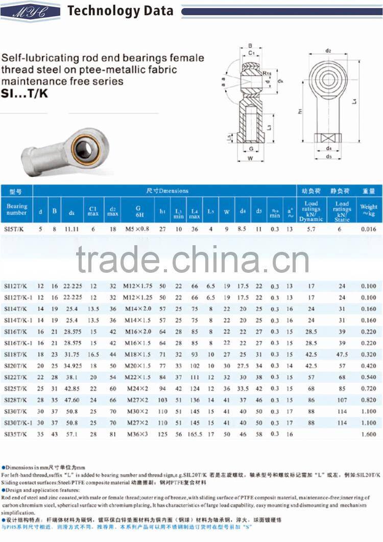 straight rod ball joint rod end bearing with left